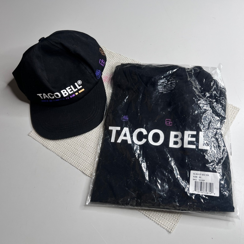 Taco Bell Bundle Black Graphic T-Shirt XL Slim Fit and Adjustable Baseball Hat